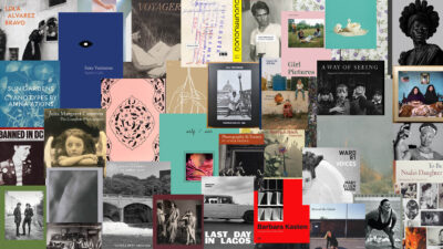 A collage of photobook covers in an array of colors and designs